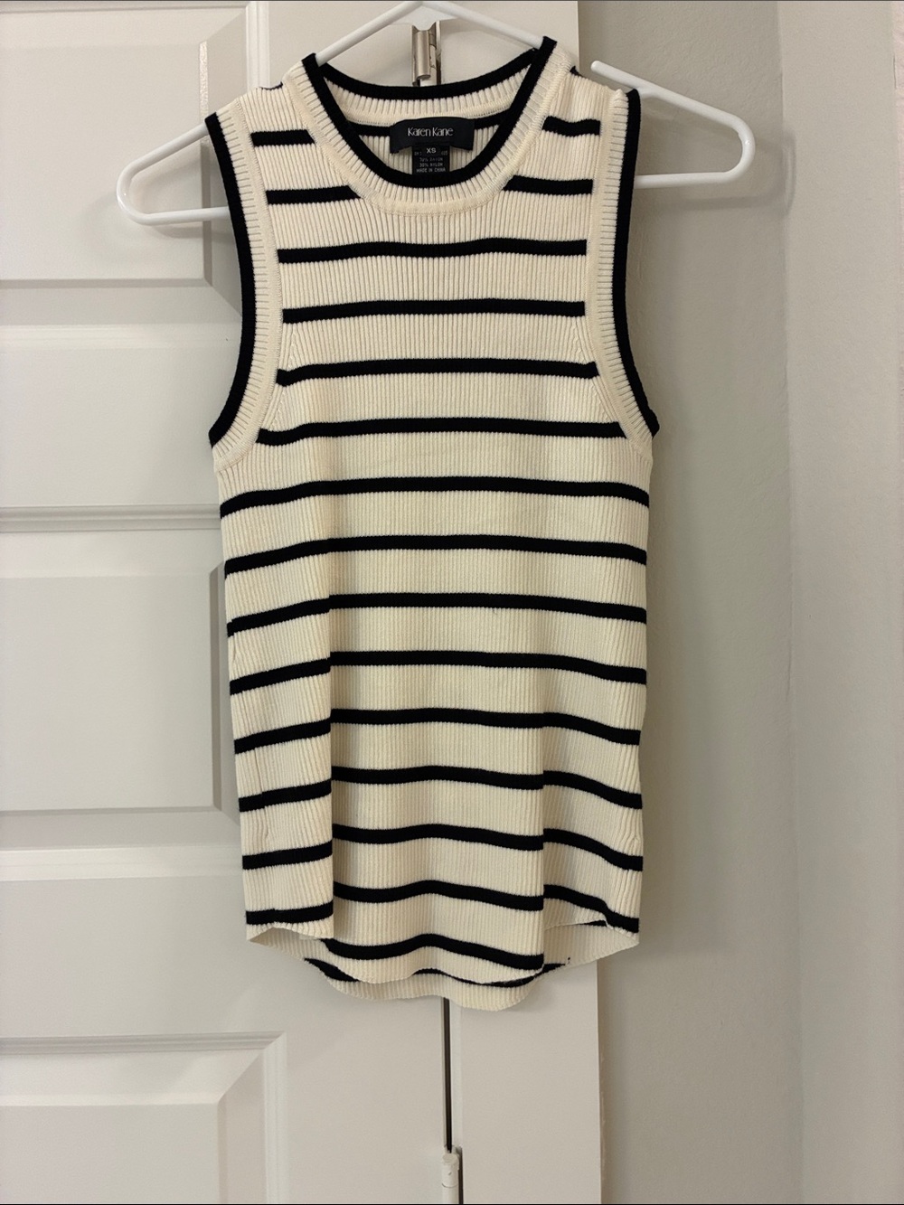 Karen Kane Cream & Black Striped Ribbed Tank
